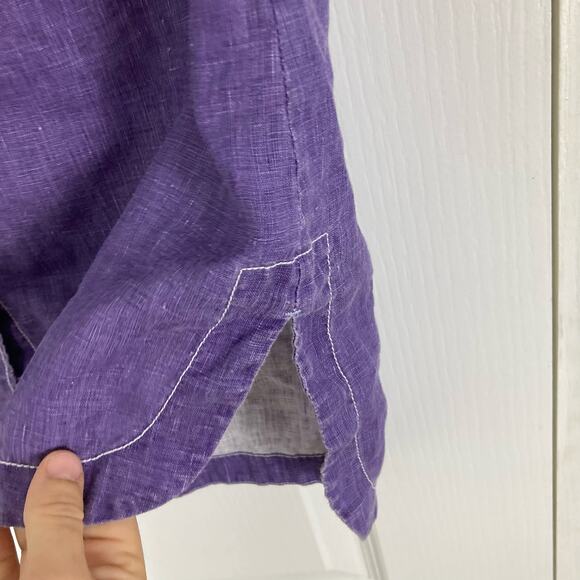 NWOT TOMMY BAHAMA Shirt Top Women S Linen Royal-Purple Curve-Hem Sleeveless Butn - Picture 6 of 9